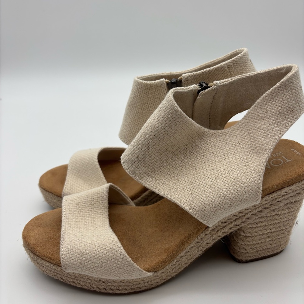 Toms Cream Canvas Wedge Sandals